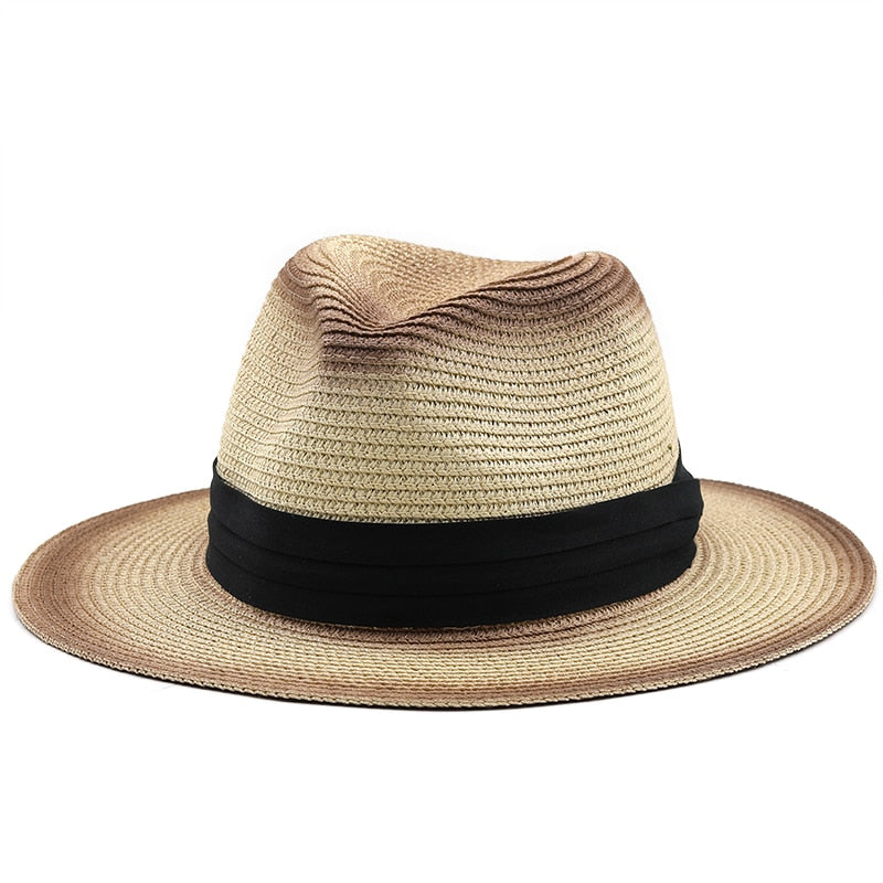 DARIUS Men's Straw Fedora Hat in Beige/Brown