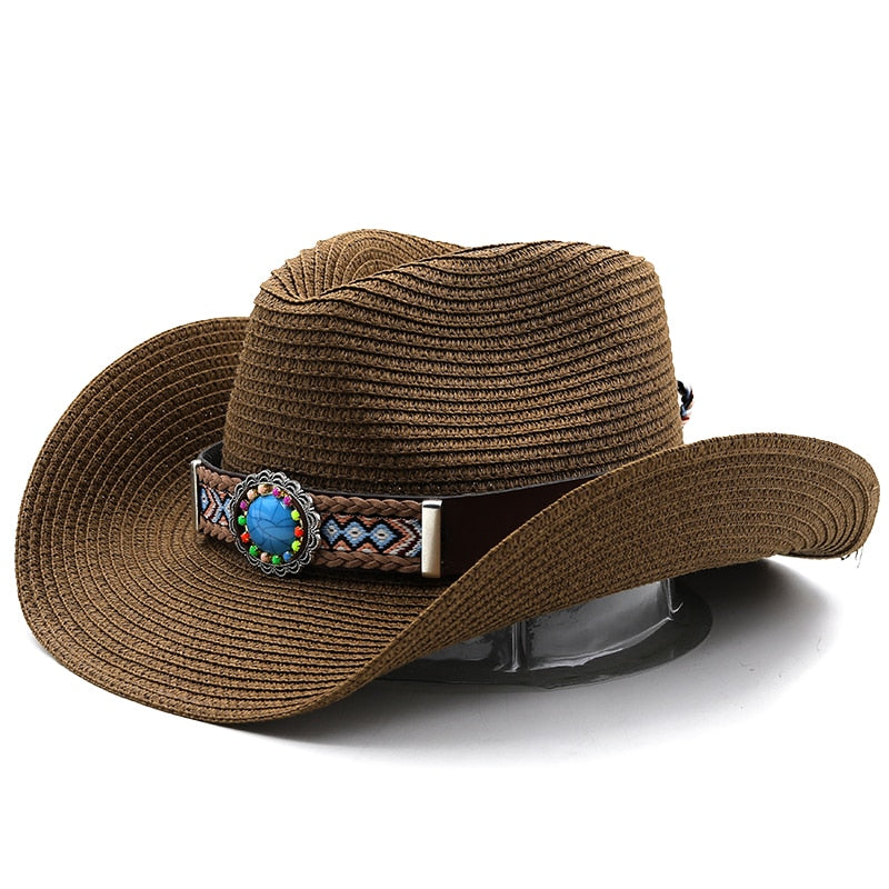 SOBIESKI Men's Straw Cowboy Hat in Brown