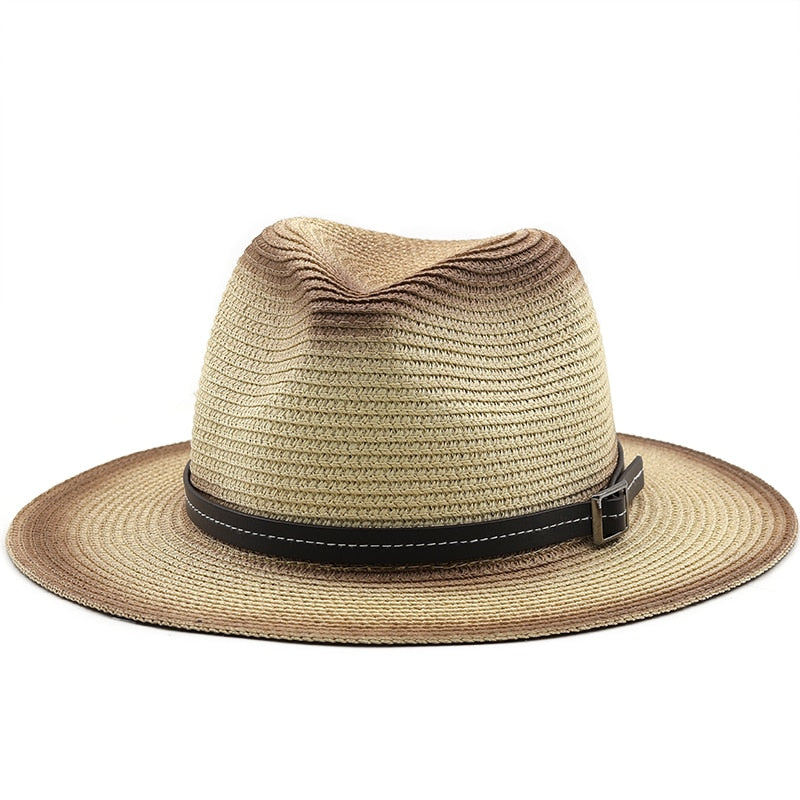KHUFU Men's Straw Panama Hat in Beige/Brown