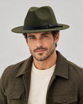 ARTHUR men's felt fedora hat in Army Green, worn by a man
