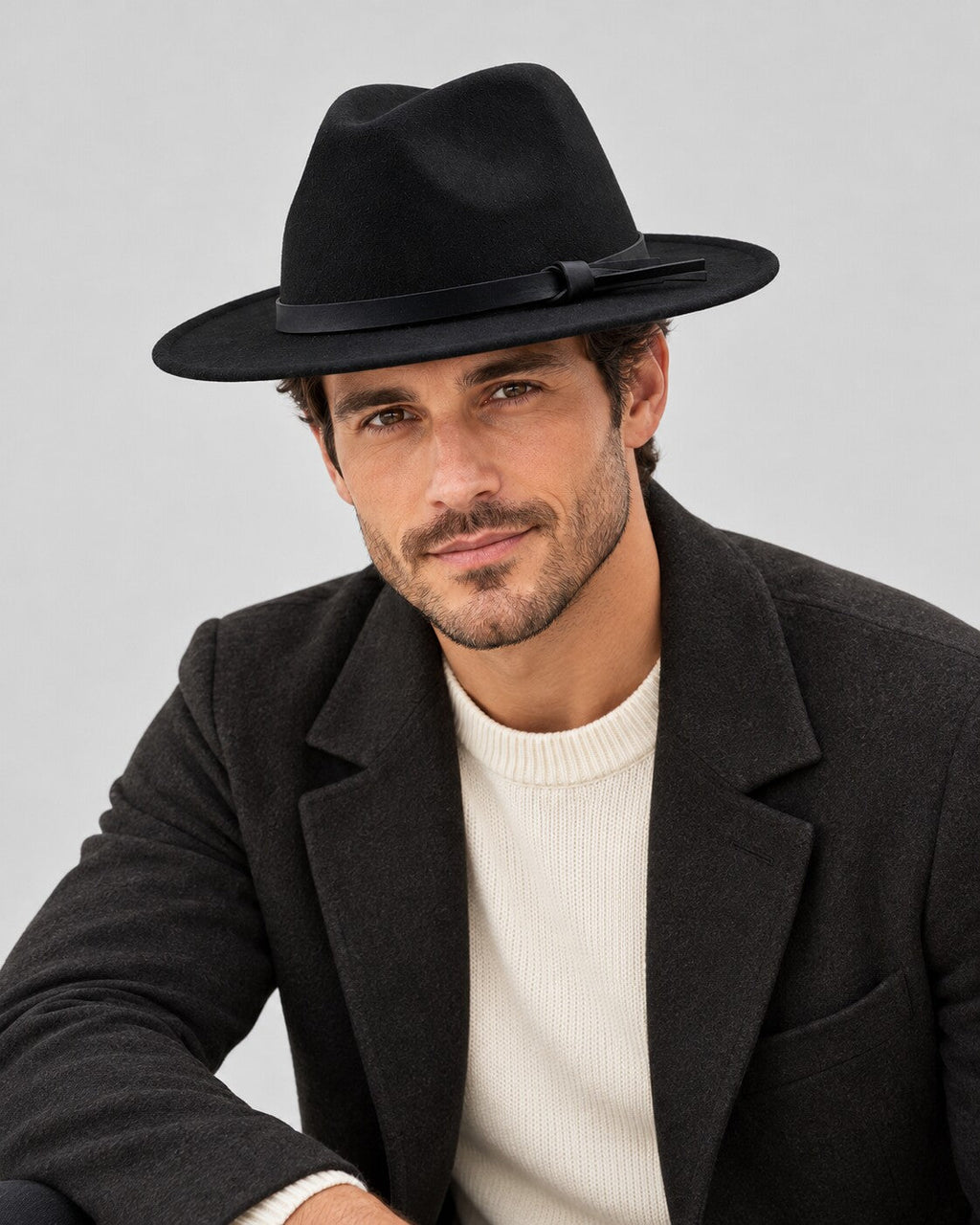 ARTHUR men's felt fedora hat in Black, worn by a man