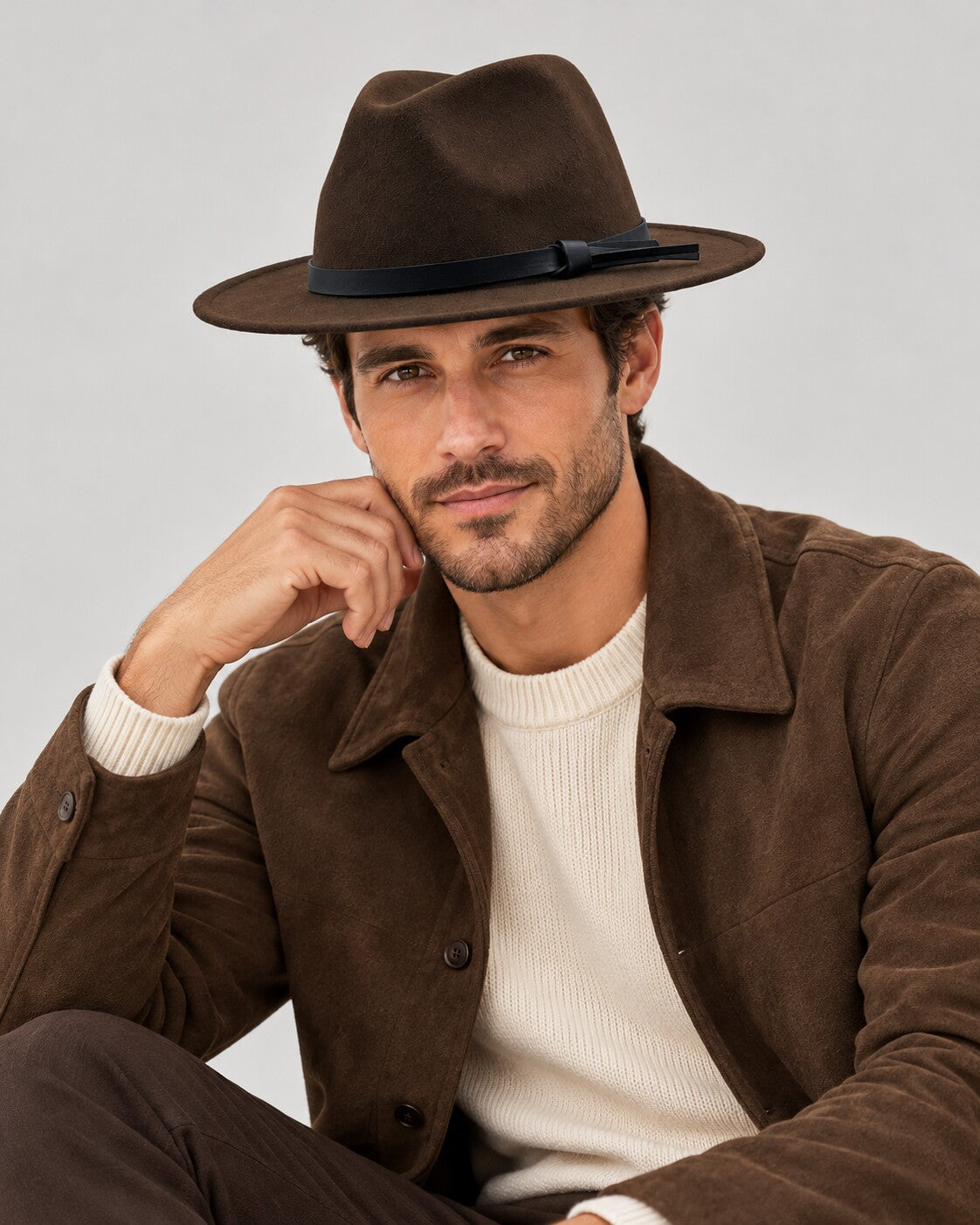 ARTHUR men's felt fedora hat in Brown, worn by a man