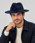 ARTHUR men's felt fedora hat in Navy, worn by a man