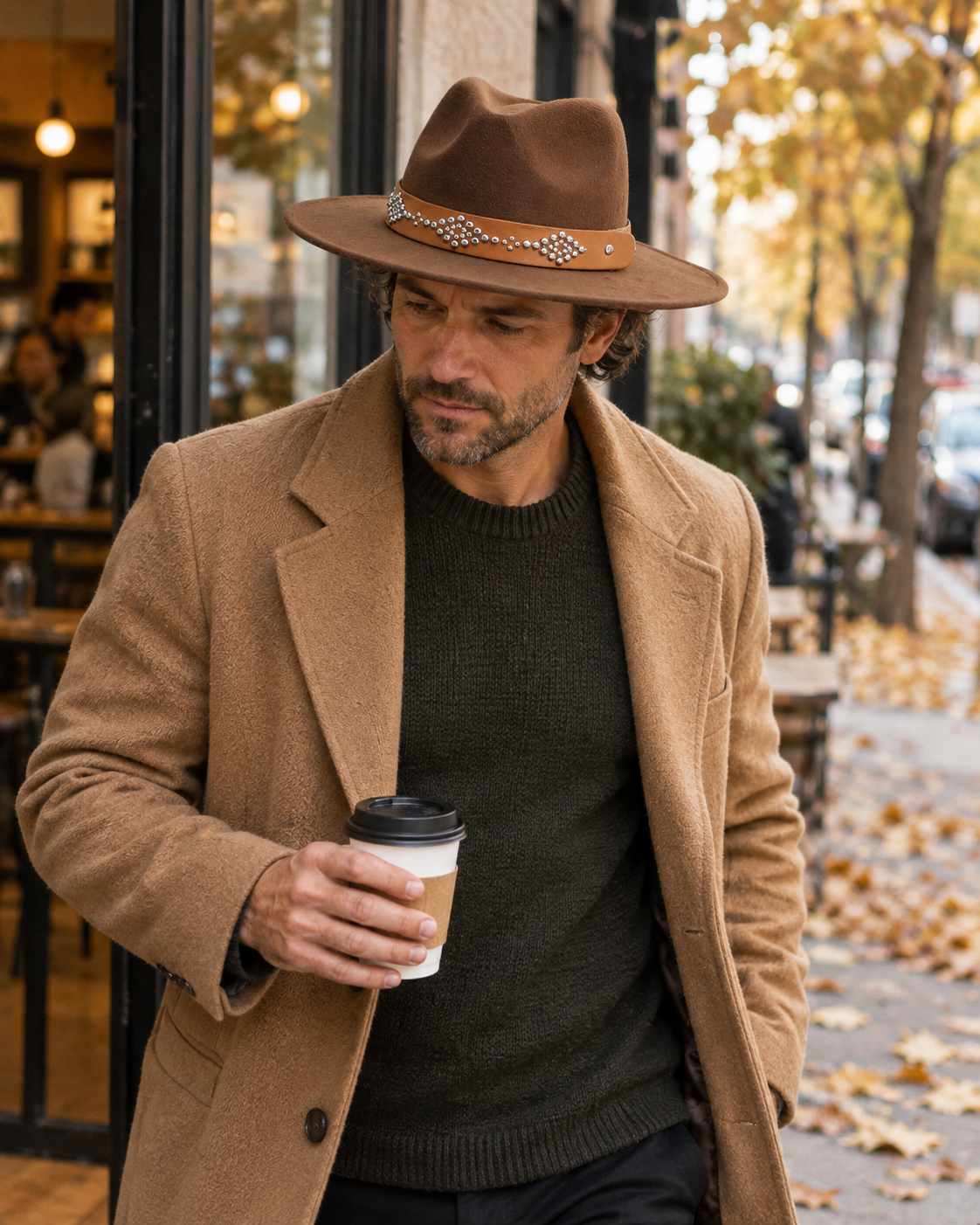 Wide brim, studded band