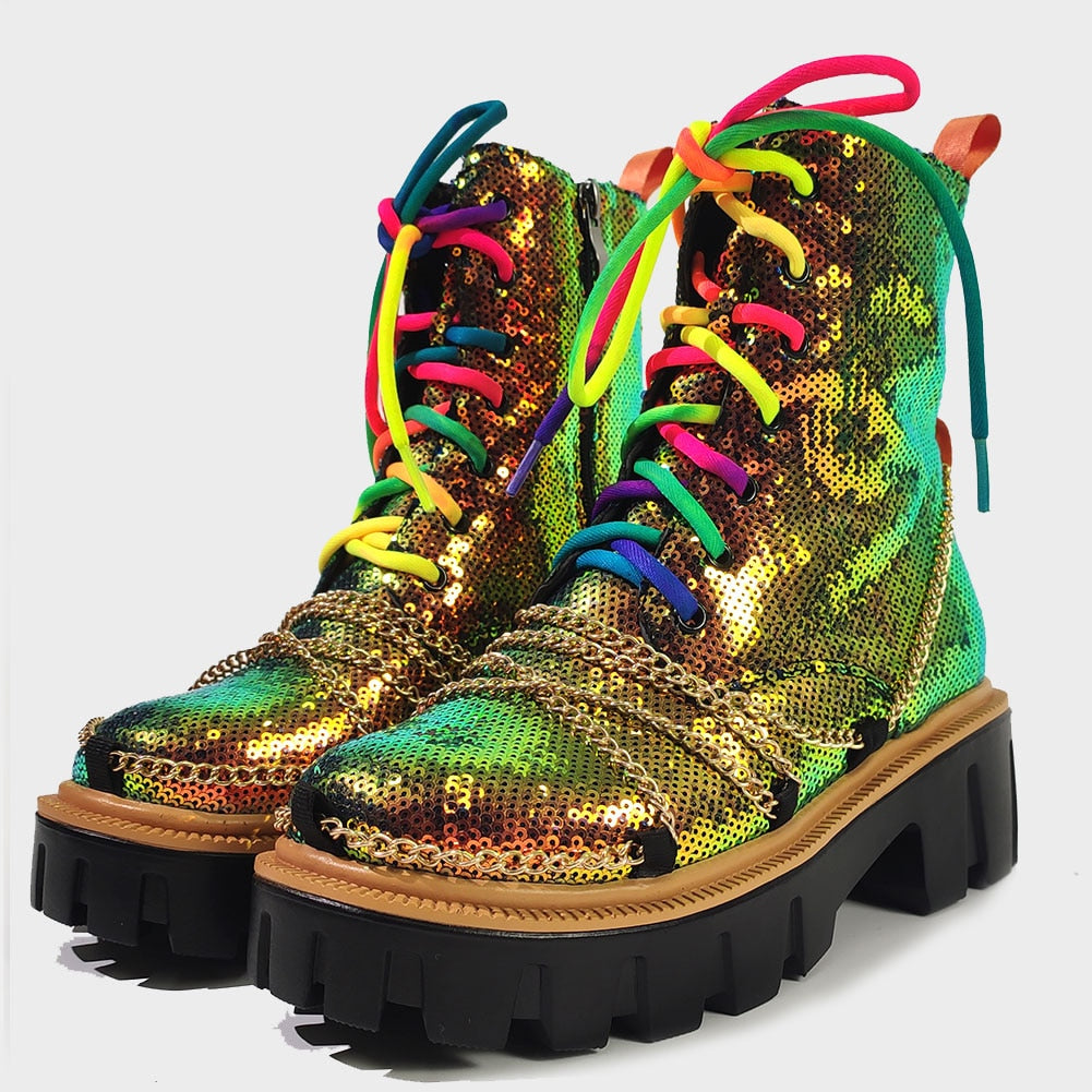 DEICE Dazzling Chunky Boots in Multi-Color