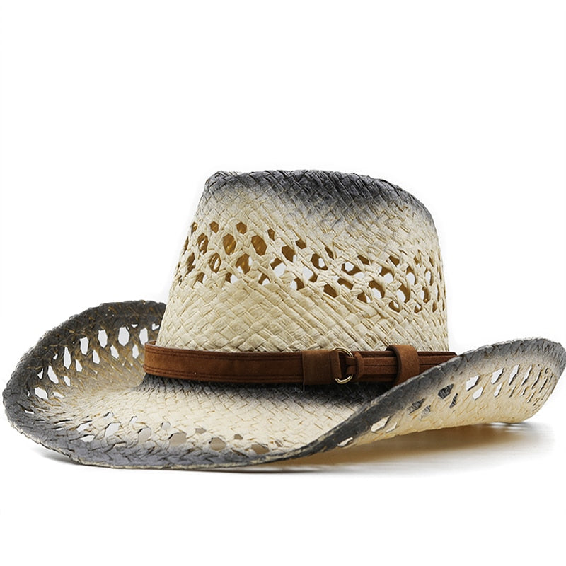 SVERRE Men's Straw Cowboy Hat in Beige/Black