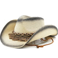 MATTHIAS Men's Straw Cowboy Hat in Beige/Black