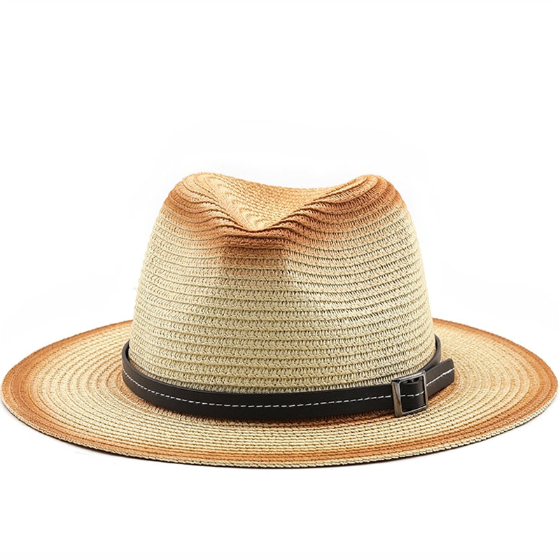 KHUFU Men's Straw Panama Hat in Beige/Caramel