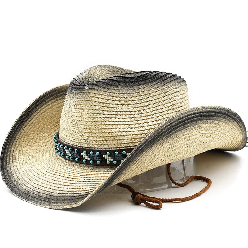 SARGON Men's Straw Cowboy Hat in Beige/Black