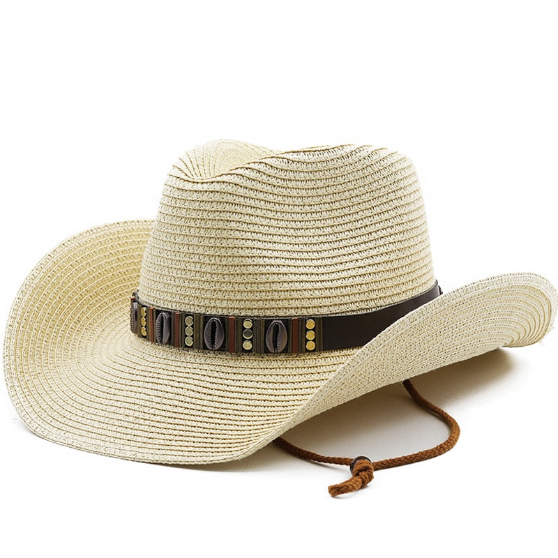 KHOSROW Men's Straw Cowboy Hat in Beige