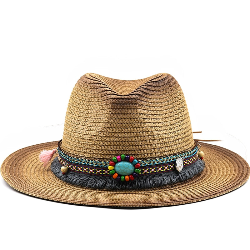 REBECCA Panama Hat in Khaki/Brown