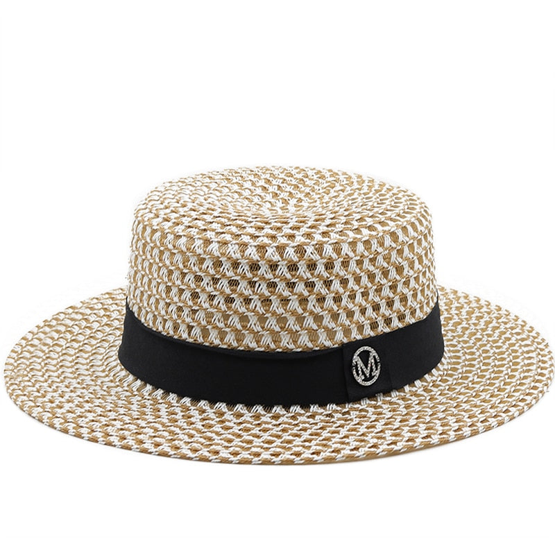ROMINA Straw Boater Hat in Khaki