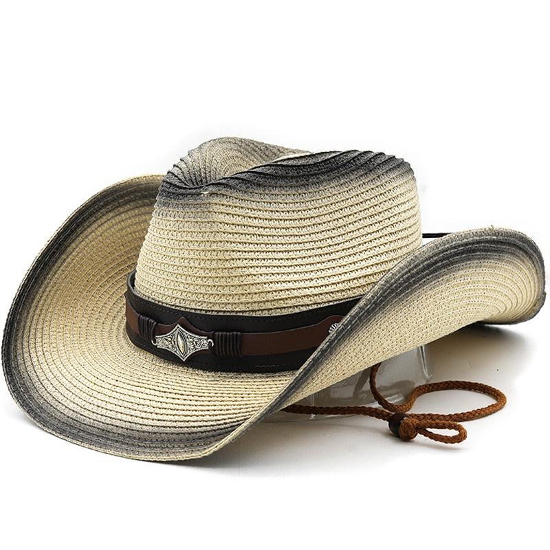 STEFAN Men's Straw Cowboy Hat in Beige/Black