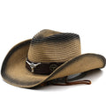 SEBASTIAN Men's Straw Cowboy Hat in Khaki/Black