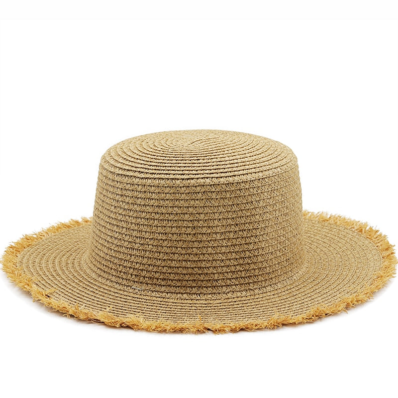LIATA Straw Boater Hat in Khaki