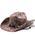 CARLOMAN Men's Leather Cowboy Hat in Brown