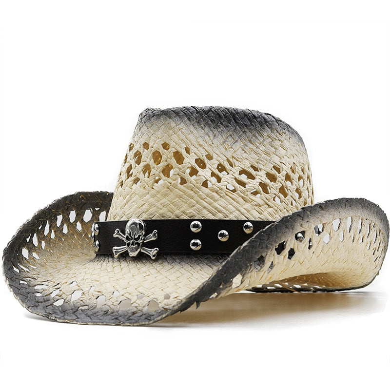 BRIAN Men's Straw Cowboy Hat in Beige/Black
