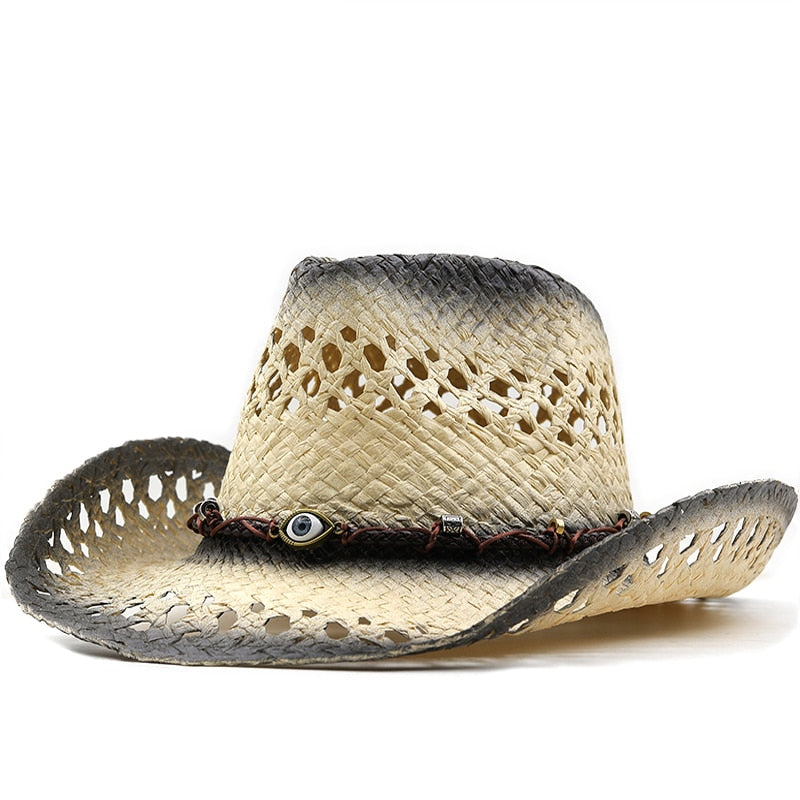 AFONSO Men's Straw Cowboy Hat in Beige/Black