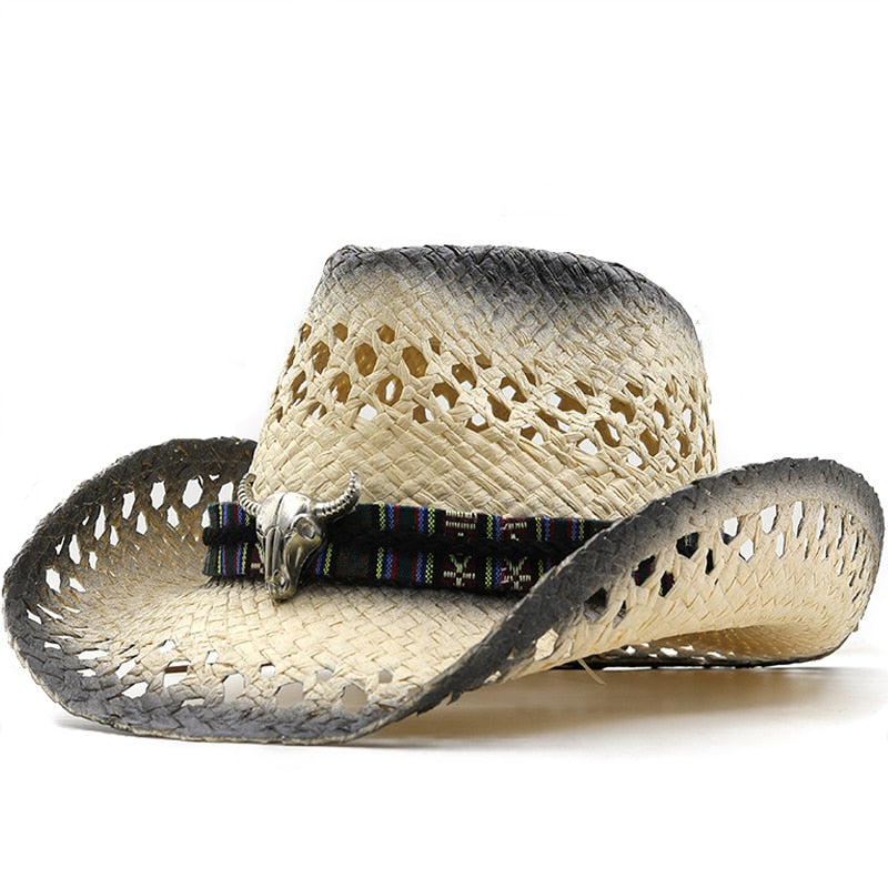 MALCOLM Men's Straw Cowboy Hat in Beige/Black